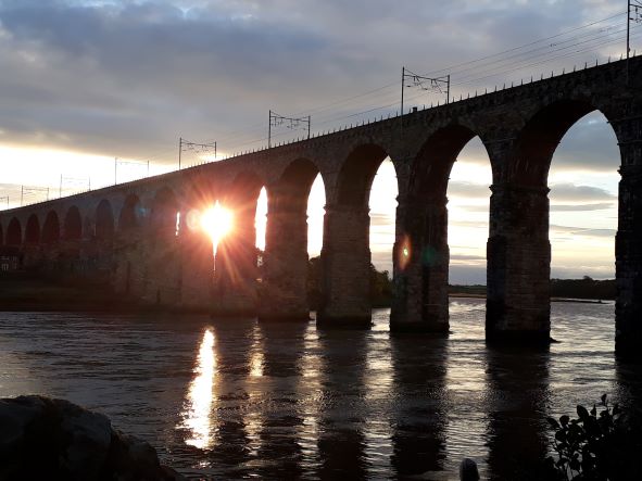 Sunset Behind A Bridge In Berwick Upon Tweed